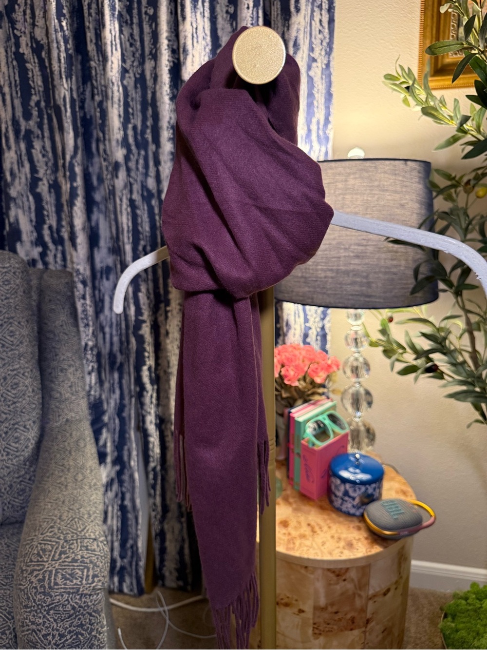 Plum Cashmere Fringe Scarf - Unbranded